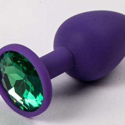 Пробка силиконовая фиолетовая с зеленым стразом 7,1 х 2,8 см 47156-MM
