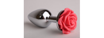 Анальная пробка металл 8х3,5см с розой красная 47180-1-MM