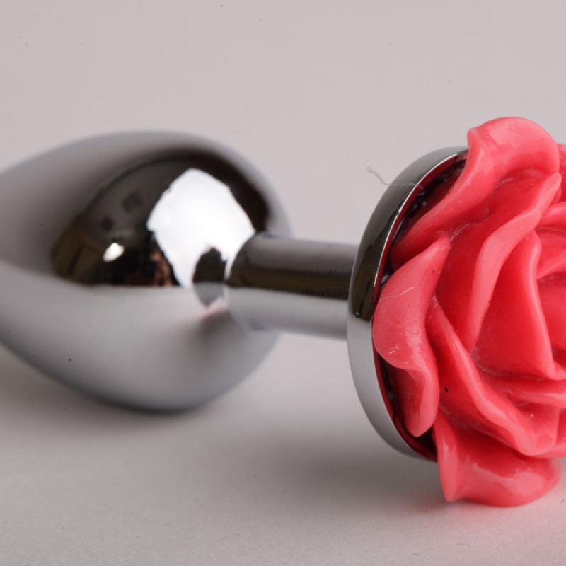 Анальная пробка металл 9,5х4см с розой красная 47180-2-MM