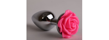 Анальная пробка металл 9,5х4 см с розой розовая размер-L 47181-2-MM