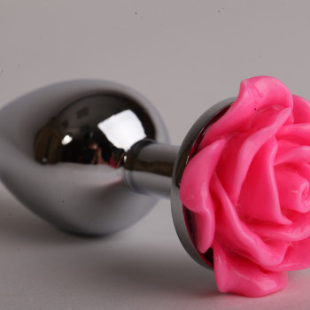 Анальная пробка металл 9,5х4 см с розой розовая размер-L 47181-2-MM