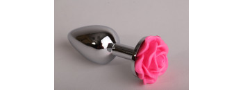 Анальная пробка металл 7,6 х 2,8 см с розой розовая размер-S 47181-MM