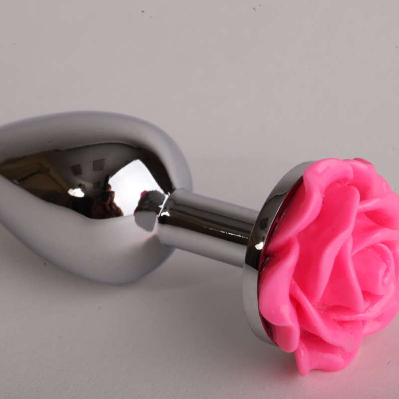 Анальная пробка металл 7,6 х 2,8 см с розой розовая размер-S 47181-MM