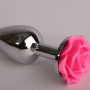 Анальная пробка металл 7,6 х 2,8 см с розой розовая размер-S 47181-MM