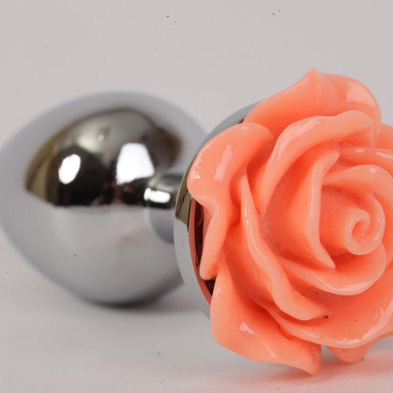 Анальная пробка металлическая с розой цвет-лосось 2,8х7,6 47182-MM
