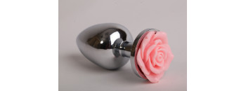 Анальная пробка металл 8х3,5см с розой светло-розовая  47183-1-MM