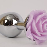 Анальная пробка металл большая с розой сиреневая 9,5х4см 47184-2MM
