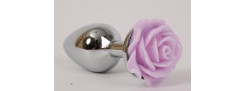 Анальная пробка металл большая с розой сиреневая 9,5х4см 47184-2MM
