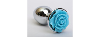 Анальная пробка металл с розой голубая 2,8х7,6 47185-MM