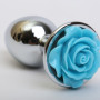 Анальная пробка металл с розой голубая 2,8х7,6 47185-MM