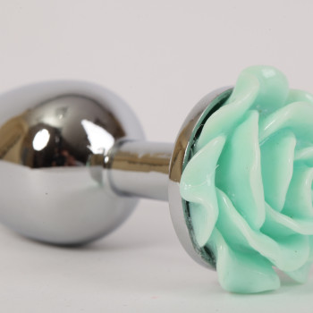 Анальная пробка металл 2,8х7,6 с розой зеленая  47186-MM