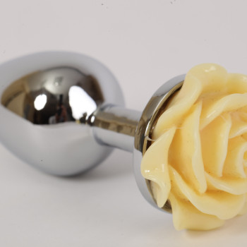 Анальная пробка металлическая с розой желтая 2,8х7,6 47187-MM