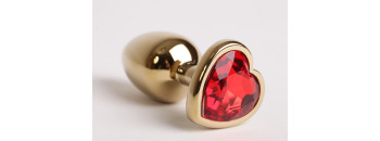 Анальная пробка золото 8х3,5смс сердечком красный страз  47189-1-MM