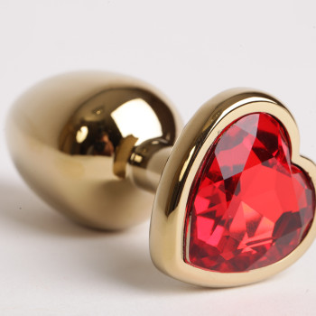 Анальная пробка золото 8х3,5смс сердечком красный страз  47189-1-MM