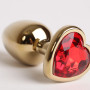 Анальная пробка золото 8х3,5смс сердечком красный страз  47189-1-MM