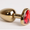 Анальная пробка золото 7,5 х 2,8 см с сердечком красный страз размер-S 47189-MM