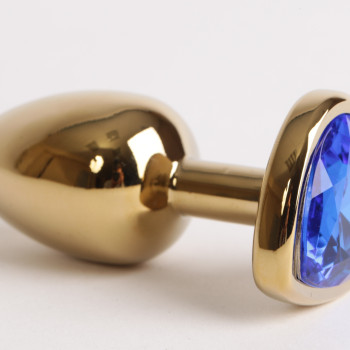 Анальная пробка золото 8х3,5см с сердечком синий страз 47190-1-MM