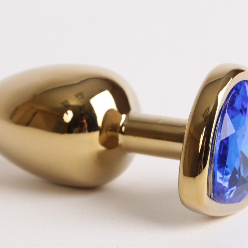 Анальная пробка золото 8х3,5см с сердечком синий страз 47190-1-MM