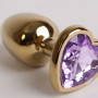 Анальная пробка золото 7,5х2,8см с сердечком сиреневый страз 47191-MM