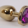 Анальная пробка золото 7,5х2,8см с сердечком фиолетовый страз 47192-MM