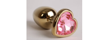 Анальная пробка золото 8х3,5см сердечком розовый страз  47193-1-MM