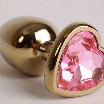 Анальная пробка золото 8х3,5см сердечком розовый страз  47193-1-MM