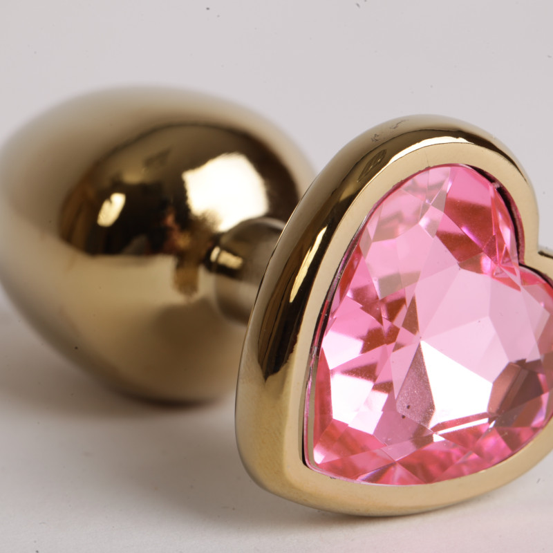 Анальная пробка золото 7,5 х 2,8 см с сердечком розовый страз размер-S 47193-MM