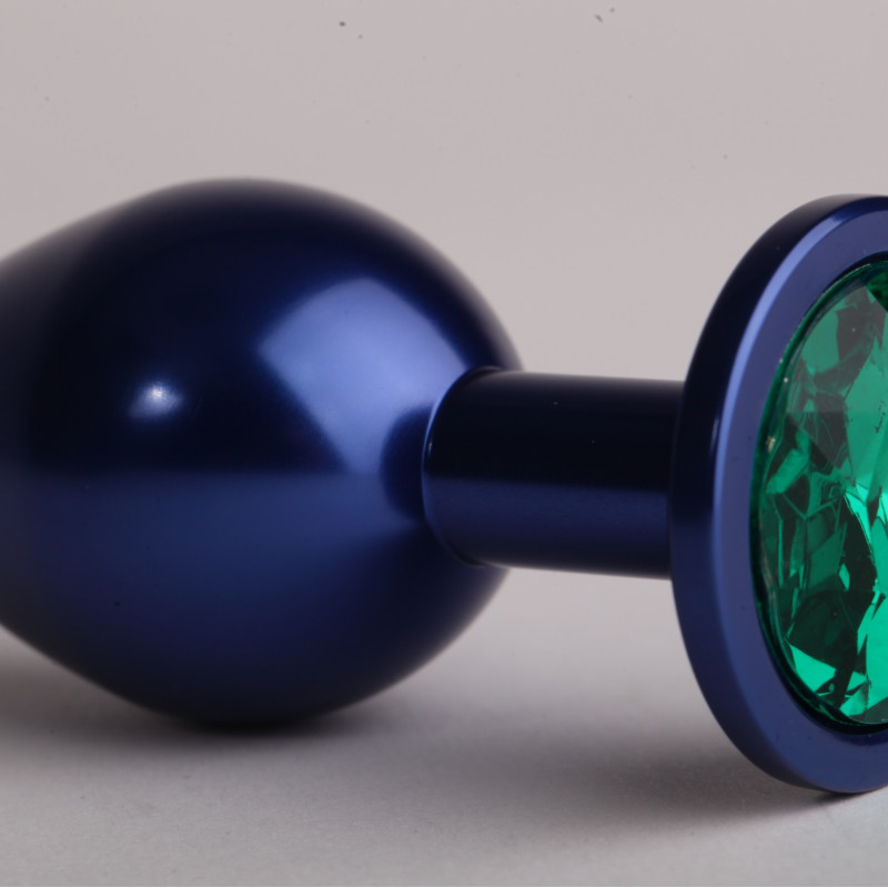 Анальная пробка металл 8,2 х 3,5см синяя с зеленым стразом размер-S 47196-2-MM