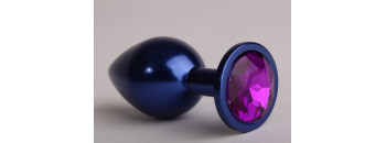 Анальная пробка металл 8,2 х 3,5см синяя с фиолетовым стразом размер-S 47196-MM