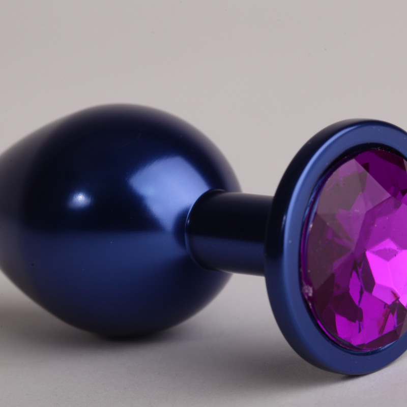 Анальная пробка металл 8,2 х 3,5см синяя с фиолетовым стразом размер-S 47196-MM