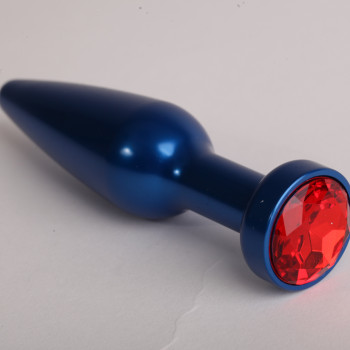 Анальная пробка металл 11,2х2,9см  синяя с красным 47197-1-MM
