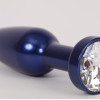 Анальная пробка металл 11,2х2,9см  синяя с прозрачным стразом  размер- L 47197-3-MM