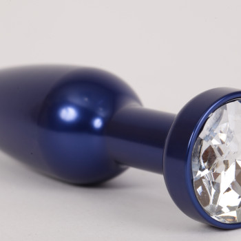 Анальная пробка металл 11,2х2,9см  синяя с прозрачным стразом  размер- L 47197-3-MM
