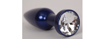 Анальная пробка металл 11,2х2,9см  синяя с прозрачным стразом  размер- L 47197-3-MM