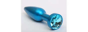 Анальная пробка металл 11,2х2,9см синяя с голубым стразом 47197-5MM
