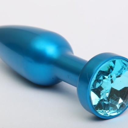 Анальная пробка металл 11,2х2,9см синяя с голубым стразом 47197-5MM