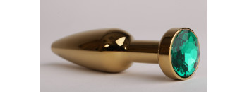 Анальная пробка золото с зеленым стразом 11,2х2,9см 47198-2-MM