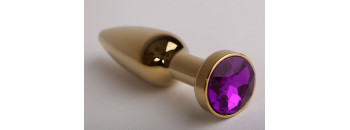 Анальная пробка золото с фиолетовым стразом 11,2х2,9см 47198-MM