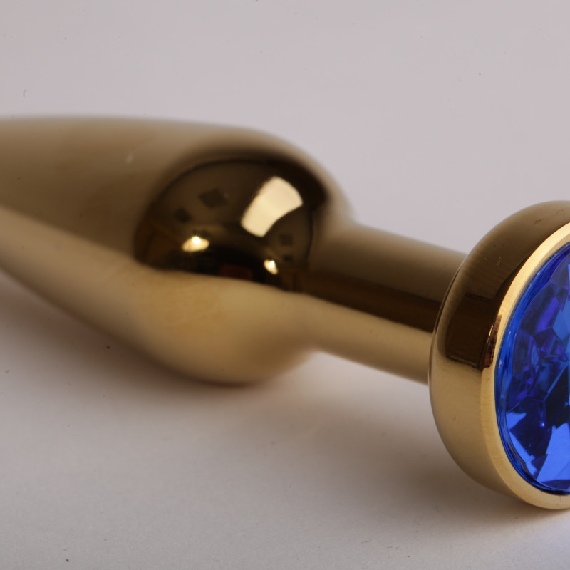 Анальная пробка золото с синим стразом 11,2х2,9см 47198-4-MM