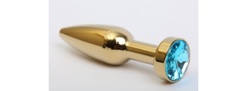 Анальная пробка золото с голубым стразом 11,2х2,9см 47198-5-MM