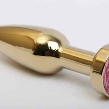 Анальная пробка золото с розовым стразом 11,2х2,9см 47198-6MM