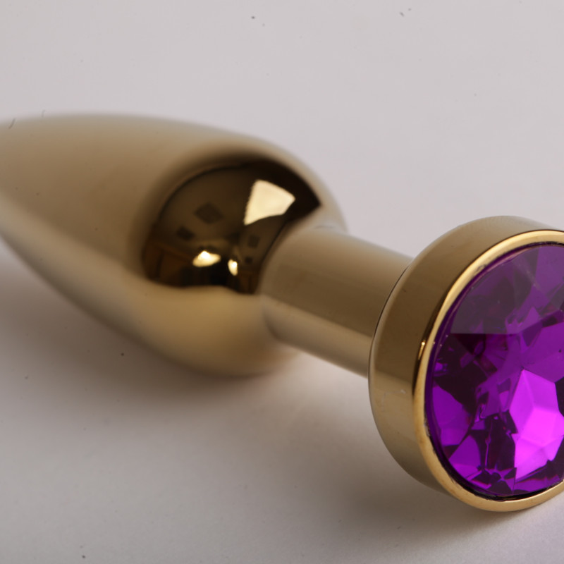 Анальная пробка золото с фиолетовым стразом 11,2х2,9см 47198-MM