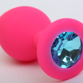 Пробка силиконовая розовая с голубым стразом 9,5х4см 47405-2MM