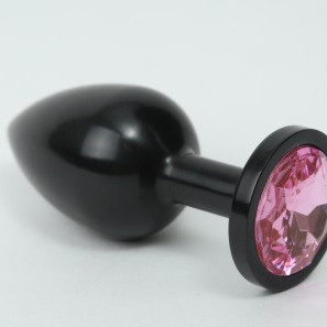 Анальная пробка металл черная с розовым стразом 8,2х3,5см 47411-MM
