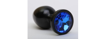 Анальная пробка металл черная с синим стразом 8,2х3,5см 47411-3MM