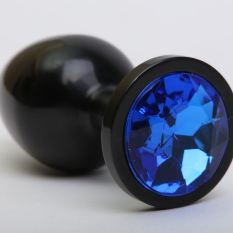 Анальная пробка металл черная с синим стразом 8,2х3,5см 47411-3MM