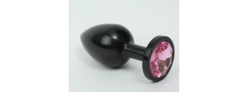 Анальная пробка металл черная с розовым стразом 8,2х3,5см 47411-MM