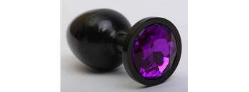 Анальная пробка металл черная с фиолетовым стразом 8,2х3,5см 47411-5MM