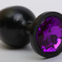 Анальная пробка металл черная с фиолетовым стразом 8,2х3,5см 47411-5MM