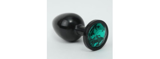 Анальная пробка металл черная с зеленым стразом 8,2х3,5см 47411-6MM